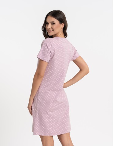 Koszule nocne - Koszula nocna damska z krótkim rękawem w kropeczki FIOLETOWY - produkt 5