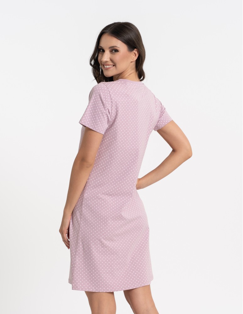 Koszule nocne - Koszula nocna damska z krótkim rękawem w kropeczki FIOLETOWY  - produkt moraj.pl 5