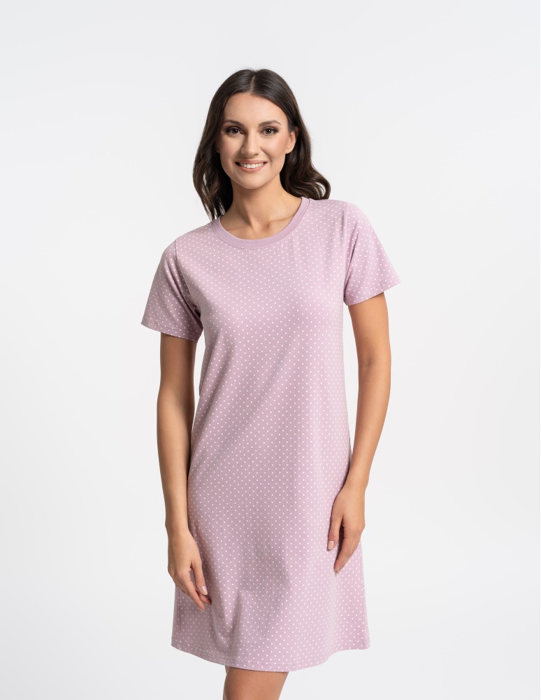 Koszule nocne - Koszula nocna damska z krótkim rękawem w kropeczki FIOLETOWY  - produkt moraj.pl 3