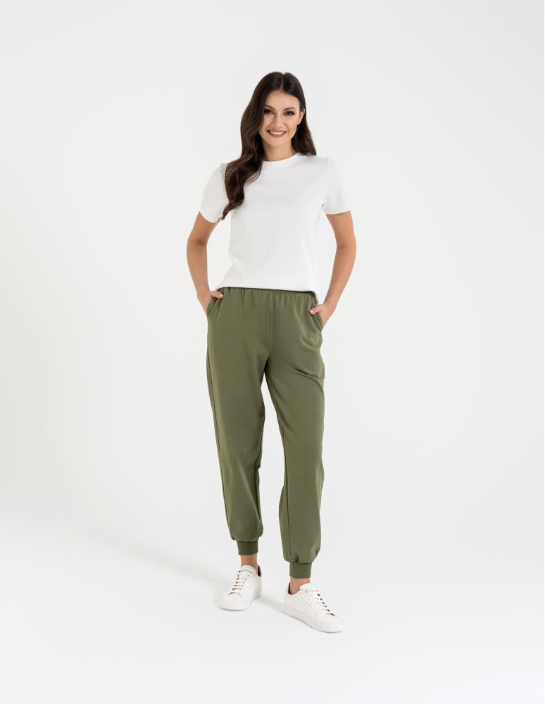 Spodnie damskie - Spodnie damskie dresowe basic KHAKI  - produkt moraj.pl 6