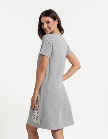 Koszule nocne - Koszula nocna damska bawełniana z nadrukiem dalmatyńczyka SZARY MELANŻ - produkt 6