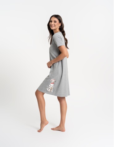 Koszule nocne - Koszula nocna damska bawełniana z nadrukiem dalmatyńczyka SZARY MELANŻ - produkt 7