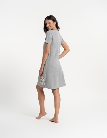 Koszule nocne - Koszula nocna damska bawełniana z nadrukiem dalmatyńczyka SZARY MELANŻ - produkt 9