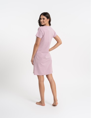 Koszule nocne - Koszula nocna damska z krótkim rękawem w kropeczki FIOLETOWY - produkt 6