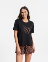 Damska piżama bawełniana na krótki rękaw z motywem zwierzęcym CZARNY