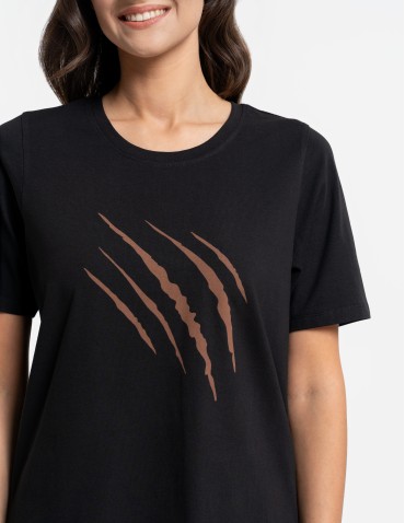 Damska piżama bawełniana na krótki rękaw z motywem zwierzęcym - CZARNY  - produkt 2