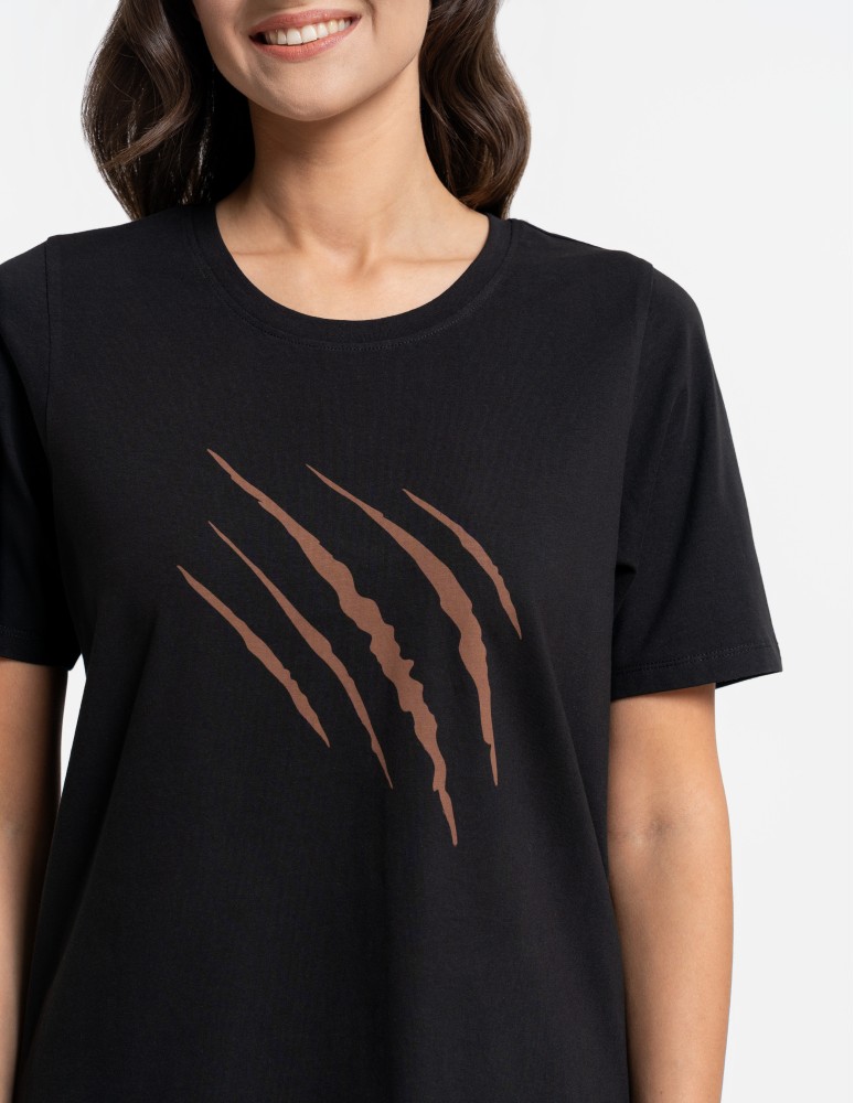 Piżamy - Damska piżama bawełniana na krótki rękaw z motywem zwierzęcym CZARNY  - produkt moraj.pl 2