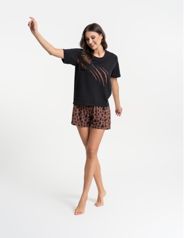 Piżamy - Damska piżama bawełniana na krótki rękaw z motywem zwierzęcym CZARNY - produkt 5
