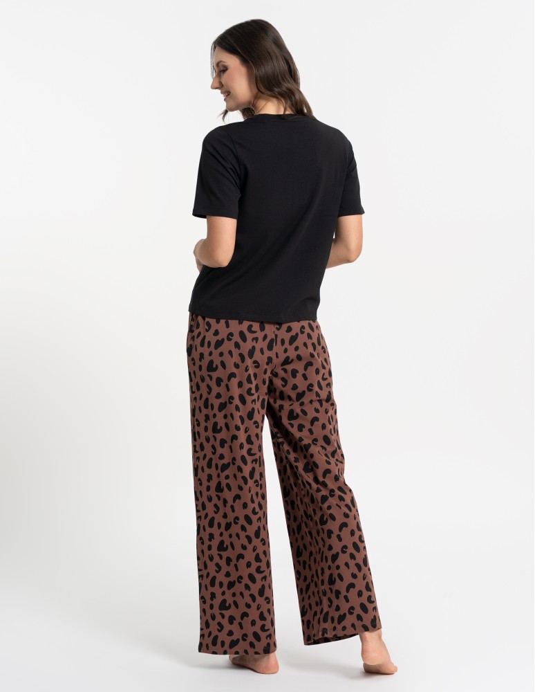 Piżamy - Piżama damska bawełniana z krótkim rękawem i spodniami z motywem zwierzęcym CZARNY  - produkt moraj.pl 8