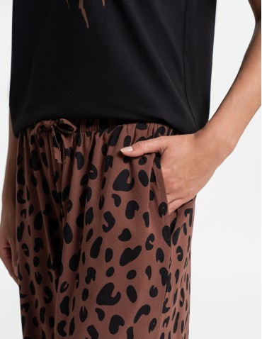 Piżama damska bawełniana z krótkim rękawem i spodniami z motywem zwierzęcym - CZARNY  - produkt 2