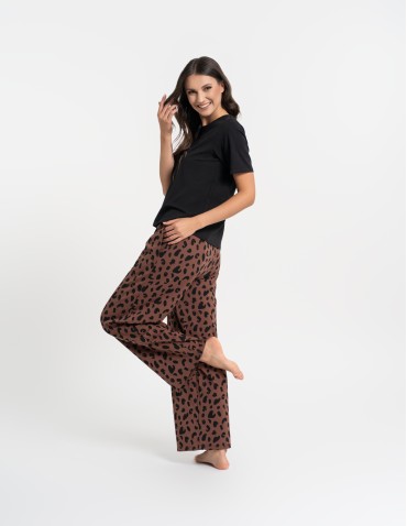 Piżamy - Piżama damska bawełniana z krótkim rękawem i spodniami z motywem zwierzęcym CZARNY - produkt 3