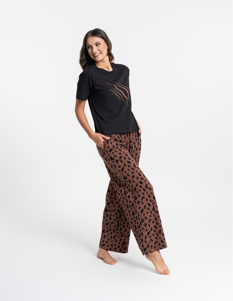 Piżamy - Piżama damska bawełniana z krótkim rękawem i spodniami z motywem zwierzęcym CZARNY  - produkt moraj.pl 7