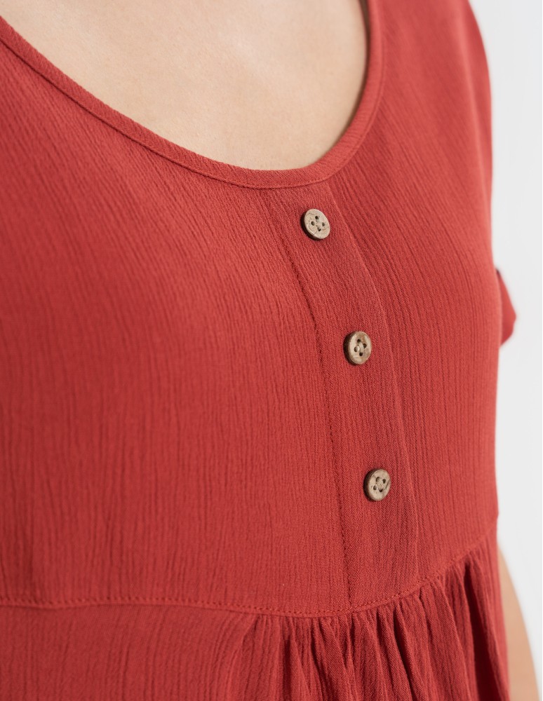 Bluzki i koszule - Bluzka damska z wiskozy z guzikami przy dekolcie CZERWONY  - produkt moraj.pl 4