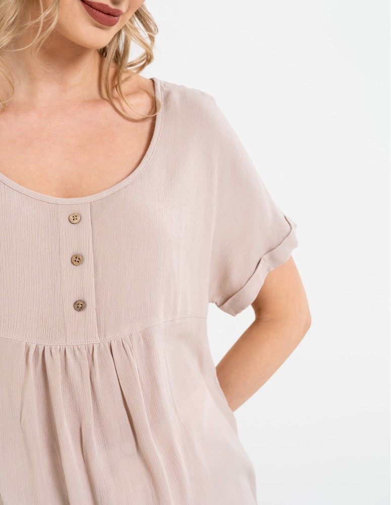 Bluzki i koszule - Bluzka damska z wiskozy z guzikami przy dekolcie BEŻOWY  - produkt moraj.pl 2