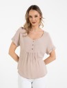 Bluzka damska z wiskozy z guzikami przy dekolcie BEŻOWY