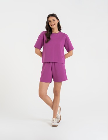 Koszulki z krótkim rękawem - T-shirt damski o luźnym kroju z napisami FIOLETOWY - produkt 2