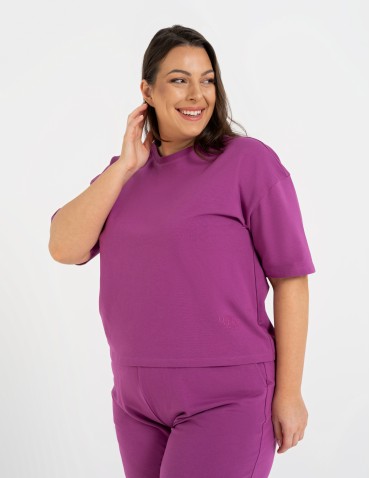 Koszulki z krótkim rękawem - T-shirt damski o luźnym kroju z napisami FIOLETOWY - produkt 6