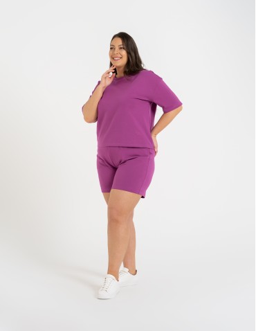 Koszulki z krótkim rękawem - T-shirt damski o luźnym kroju z napisami FIOLETOWY - produkt 10