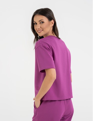 Koszulki z krótkim rękawem - T-shirt damski o luźnym kroju z napisami FIOLETOWY - produkt 5