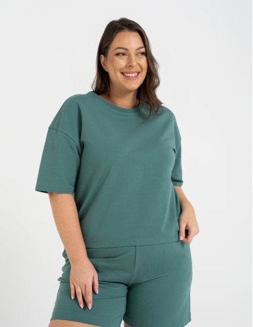 Koszulki z krótkim rękawem - T-shirt damski o luźnym kroju z napisami TURKUSOWY - produkt 5