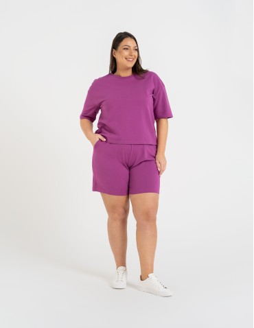 Szorty dresowe - Krótkie spodenki damskie o luźnym kroju z wysokim stanem FIOLETOWY - produkt 3