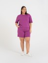 Krótkie spodenki damskie o luźnym kroju z wysokim stanem FIOLETOWY