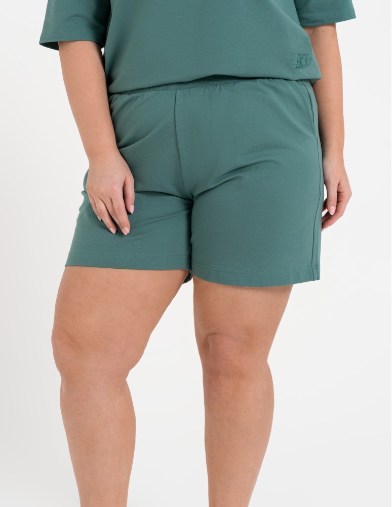 Szorty dresowe - Krótkie spodenki damskie o luźnym kroju z wysokim stanem TURKUSOWY  - produkt moraj.pl 6