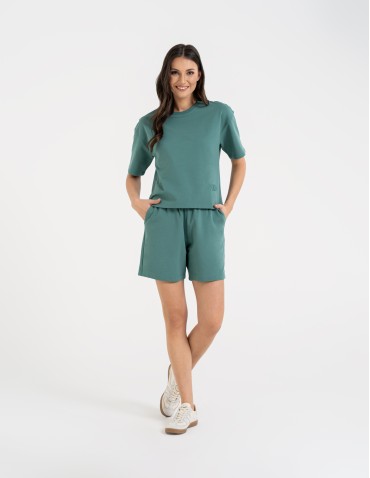 Szorty dresowe - Krótkie spodenki damskie o luźnym kroju z wysokim stanem TURKUSOWY - produkt 2