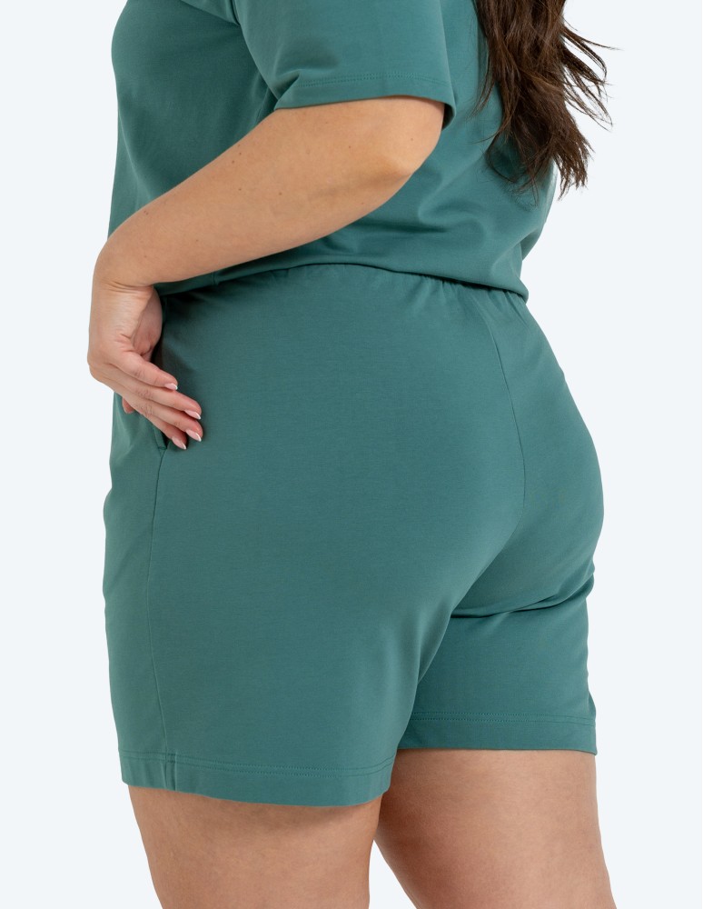 Szorty dresowe - Krótkie spodenki damskie o luźnym kroju z wysokim stanem TURKUSOWY  - produkt moraj.pl 5