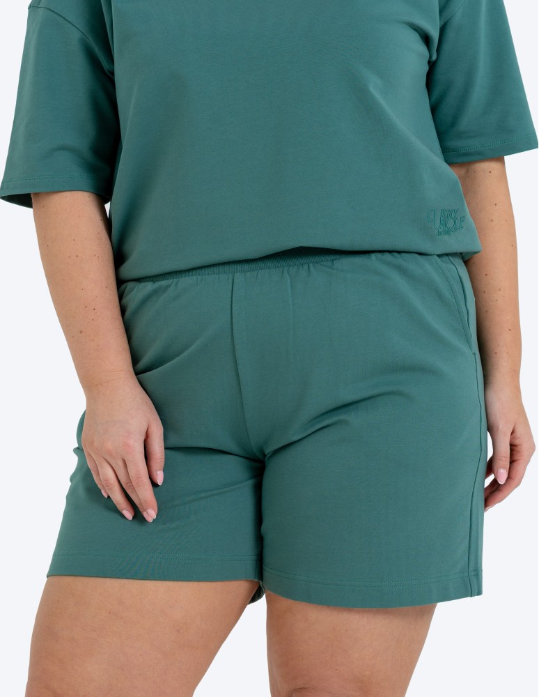 Szorty dresowe - Krótkie spodenki damskie o luźnym kroju z wysokim stanem TURKUSOWY  - produkt moraj.pl 4