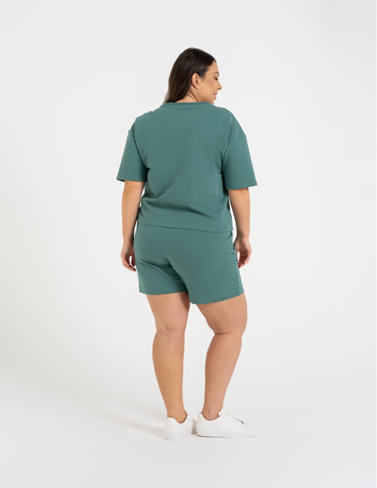 Szorty dresowe - Krótkie spodenki damskie o luźnym kroju z wysokim stanem TURKUSOWY  - produkt moraj.pl 7