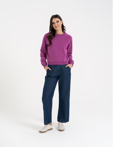 Bluzy damskie - Bluza damska dresowa bawełniana o regularnym kroju FIOLETOWY - produkt 5