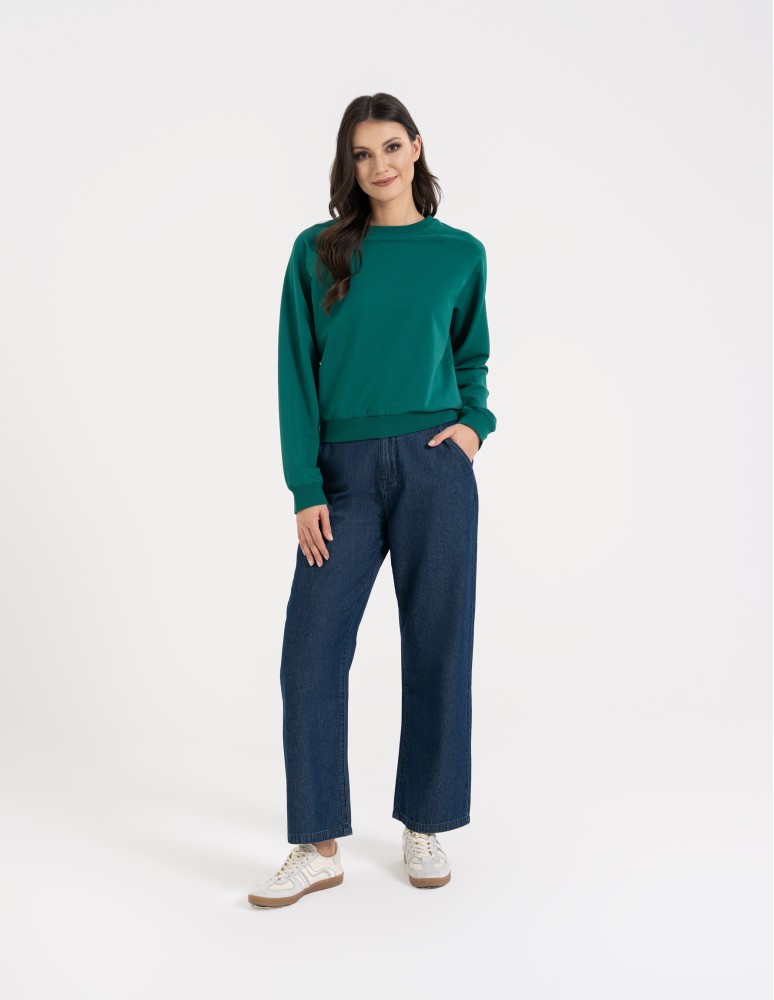 Bluzy damskie - Bluza damska dresowa bawełniana o regularnym kroju ZIELONY  - produkt moraj.pl 4