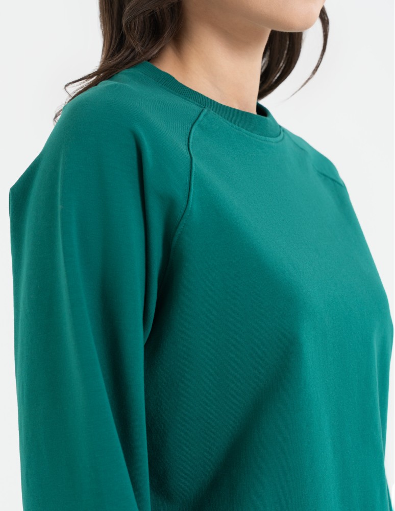 Bluzy damskie - Bluza damska dresowa bawełniana o regularnym kroju ZIELONY  - produkt moraj.pl 2