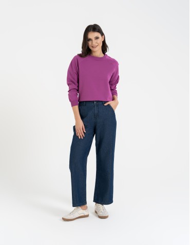 Bluzy damskie - Bluza damska dresowa bawełniana o regularnym kroju FIOLETOWY - produkt 4