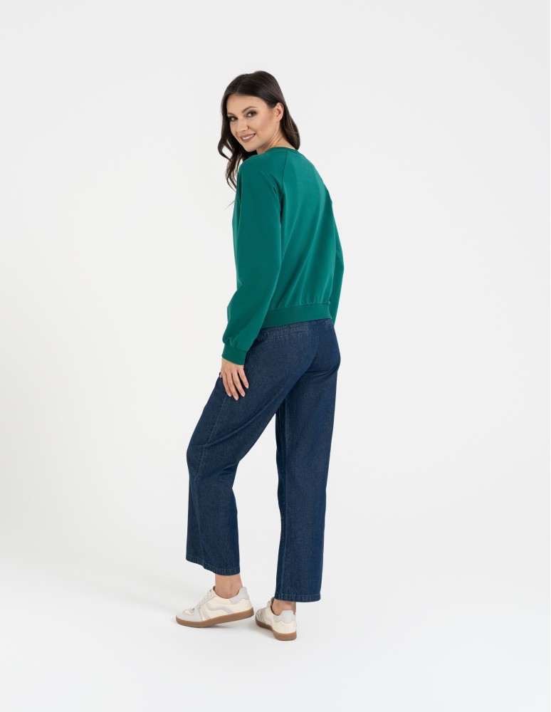 Bluzy damskie - Bluza damska dresowa bawełniana o regularnym kroju ZIELONY  - produkt moraj.pl 6
