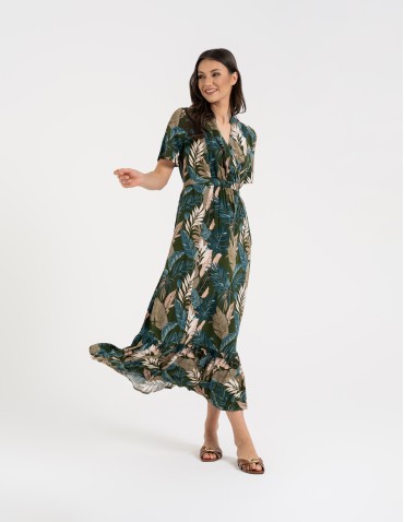 Sukienka damska maxi z wiskozy z kopertowym dekoltem