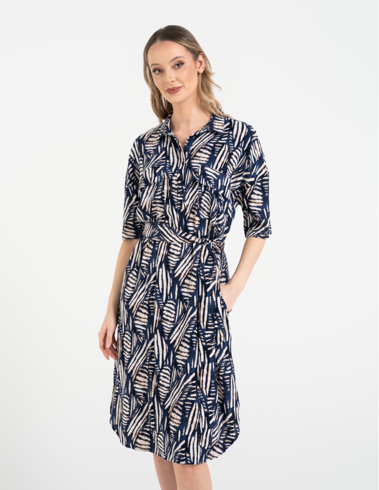 Sukienki i kombinezony - Sukienka damska szmizjerka z paskiem ze 100% wiskozy WZÓR 2 - produkt moraj.pl 1