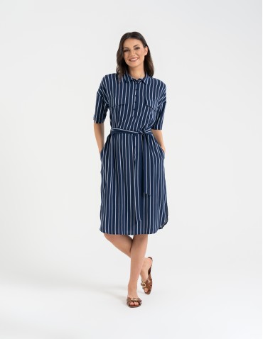 Sukienki i kombinezony - Sukienka damska szmizjerka z paskiem ze 100% wiskozy WZÓR 1 - produkt 1