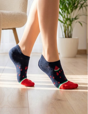 Niskie stopki - Skarpetki damskie niskie stopki z motywem arbuza 3-pak WIELOKOLOROWY - produkt 4