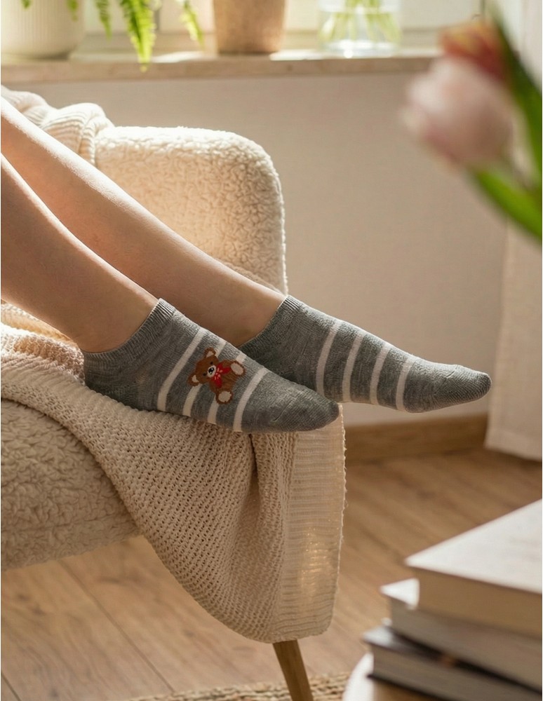 Niskie stopki - Skarpetki damskie niskie stopki w paski z misiem 6-pak WIELOKOLOROWY - produkt moraj.pl 4