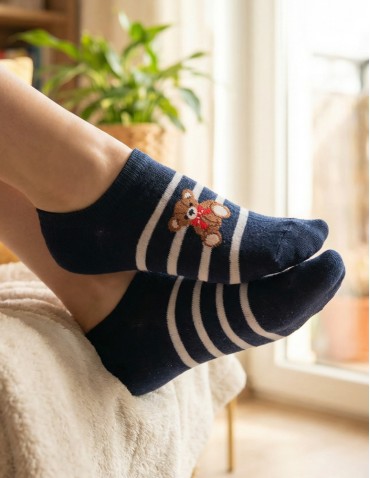 Niskie stopki - Skarpetki damskie niskie stopki w paski z misiem 6-pak WIELOKOLOROWY - produkt 6