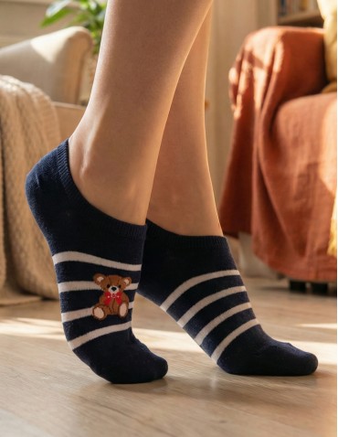 Niskie stopki - Skarpetki damskie niskie stopki w paski z misiem 6-pak WIELOKOLOROWY - produkt 7