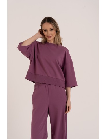 Bluza dresowa damska o luźnym kroju bez kaptura - FIOLETOWY