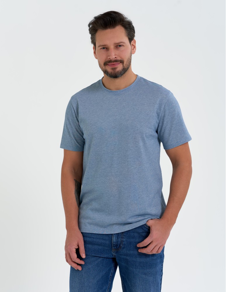 Koszulki z krótkim rękawem - Koszulka męska basic o melanżowym wykończeniu NIEBIESKI - produkt moraj.pl 2
