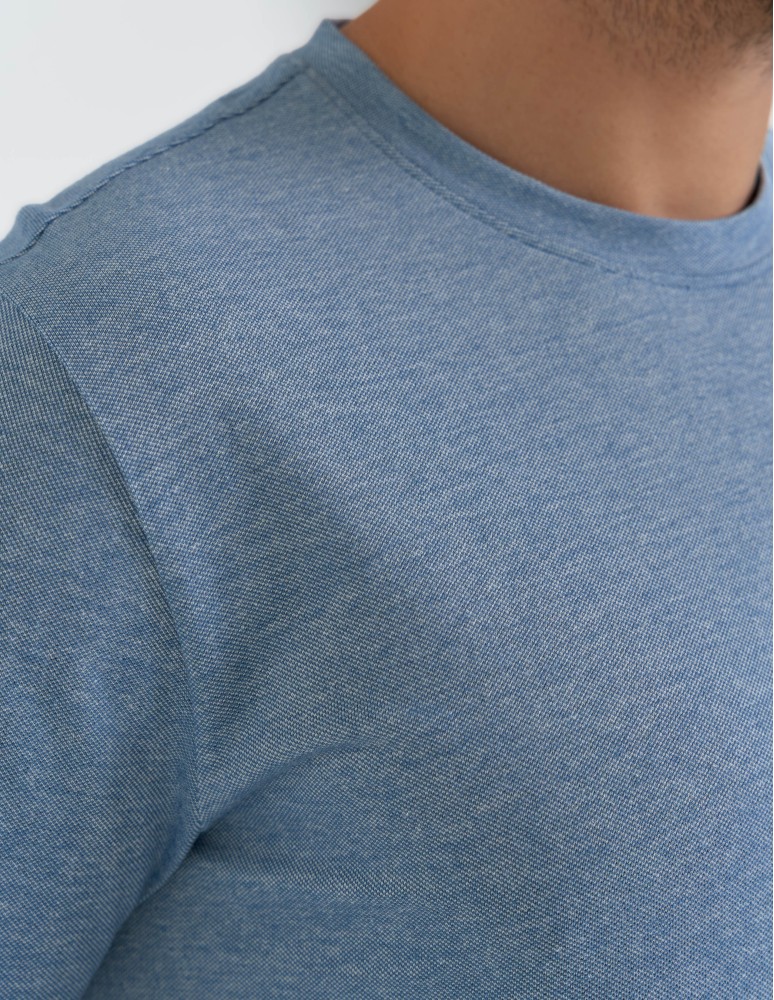 Koszulki z krótkim rękawem - Koszulka męska basic o melanżowym wykończeniu NIEBIESKI - produkt moraj.pl 4