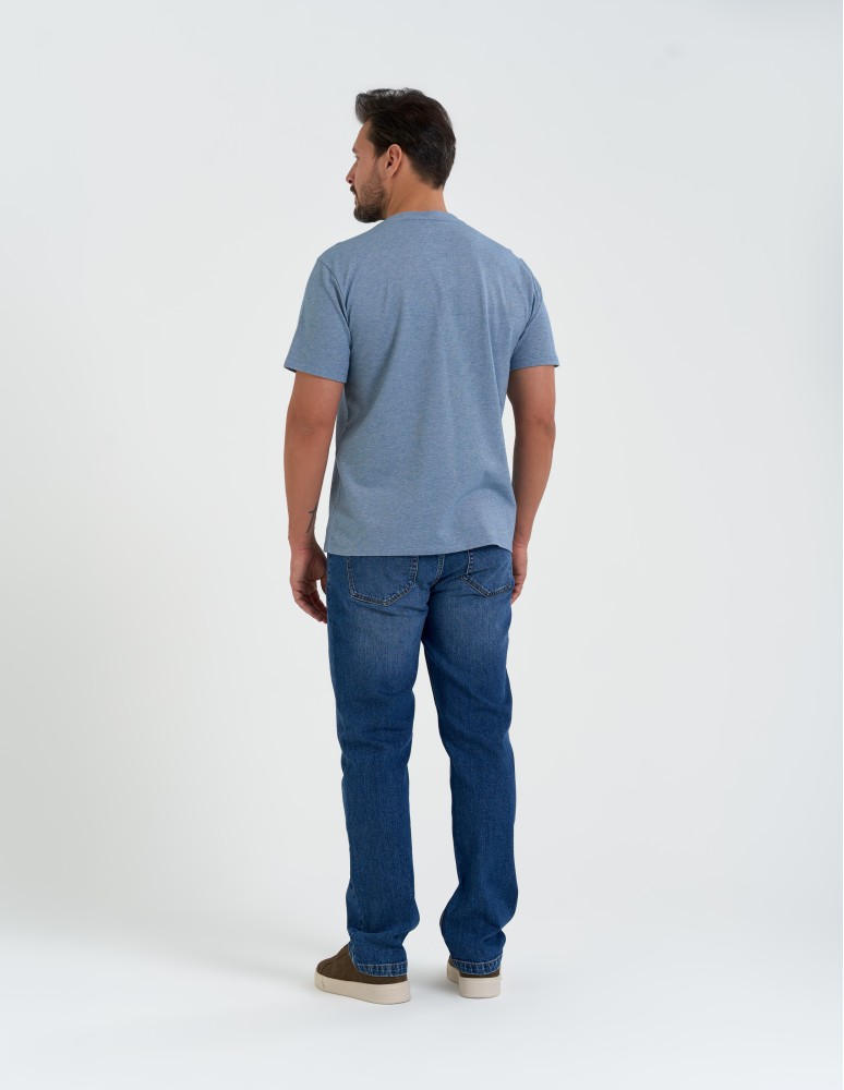 Koszulki z krótkim rękawem - Koszulka męska basic o melanżowym wykończeniu NIEBIESKI - produkt moraj.pl 6