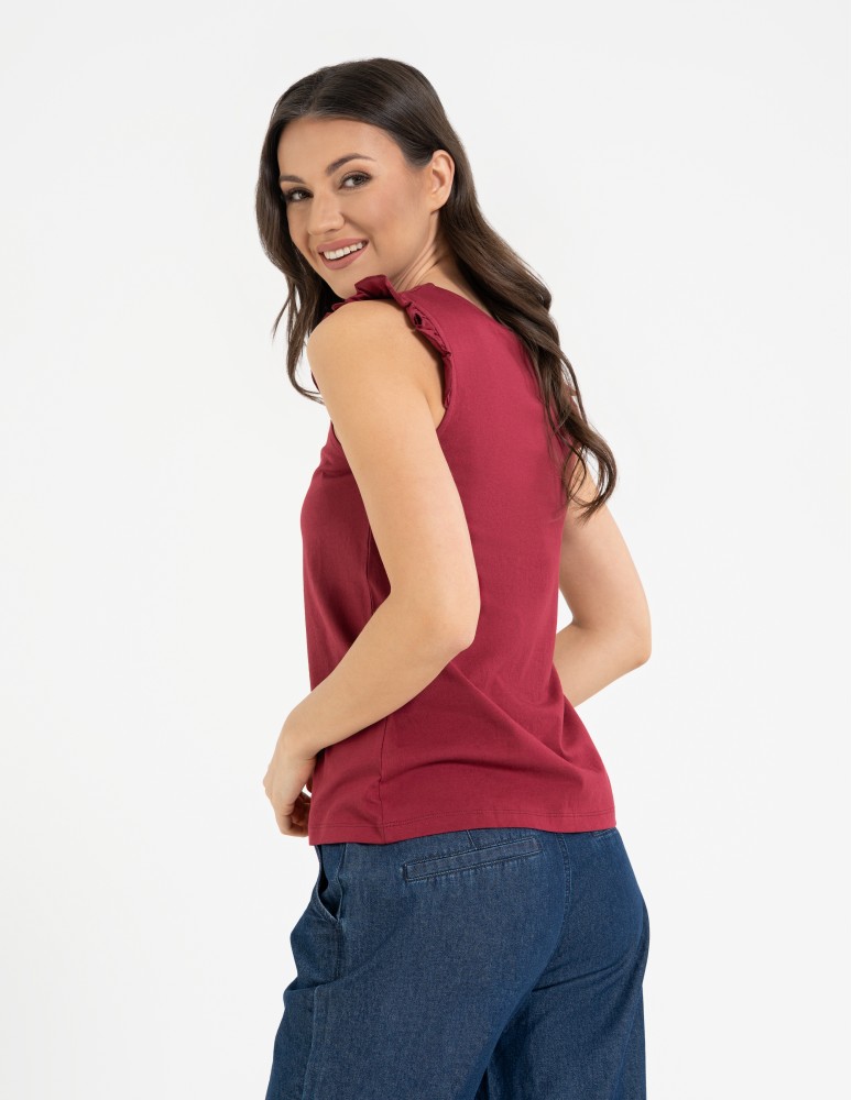 Koszulki z krótkim rękawem - Koszulka damska bawełniana z falbanką BORDOWY  - produkt moraj.pl 7