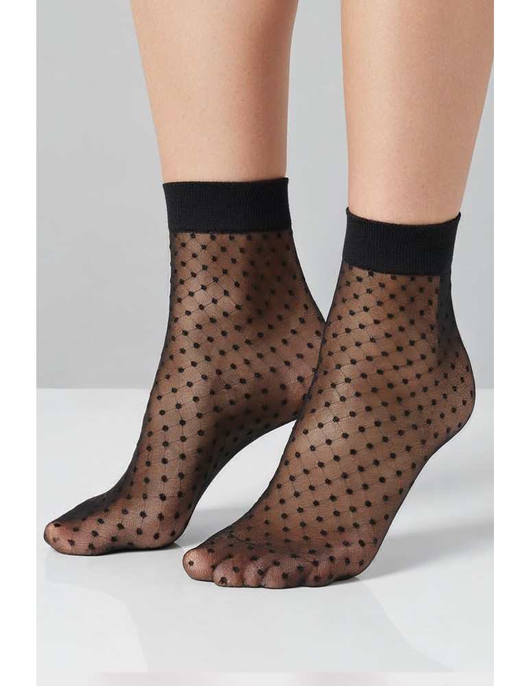 Nowości - Damskie skarpetki rajstopowe COCO eleganckie w kropki CZARNY - produkt moraj.pl 1