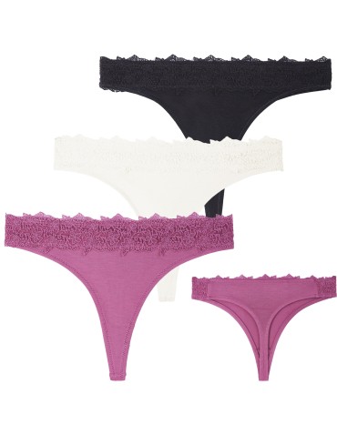 Majtki stringi - Majtki damskie stringi z wiskozy z koronkowym pasem 6-pak MIX KOLOR - produkt 6